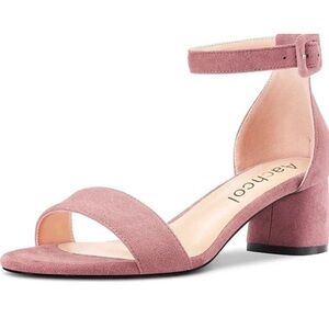 Aachcol-Ankle Strap Chunky Block Open Toe Shoes-Women’s Size: 6-Pink Suede-NEW!!